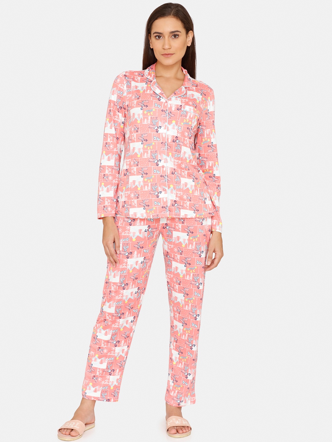 

Zivame Women Graphic Printed Night suit, Pink