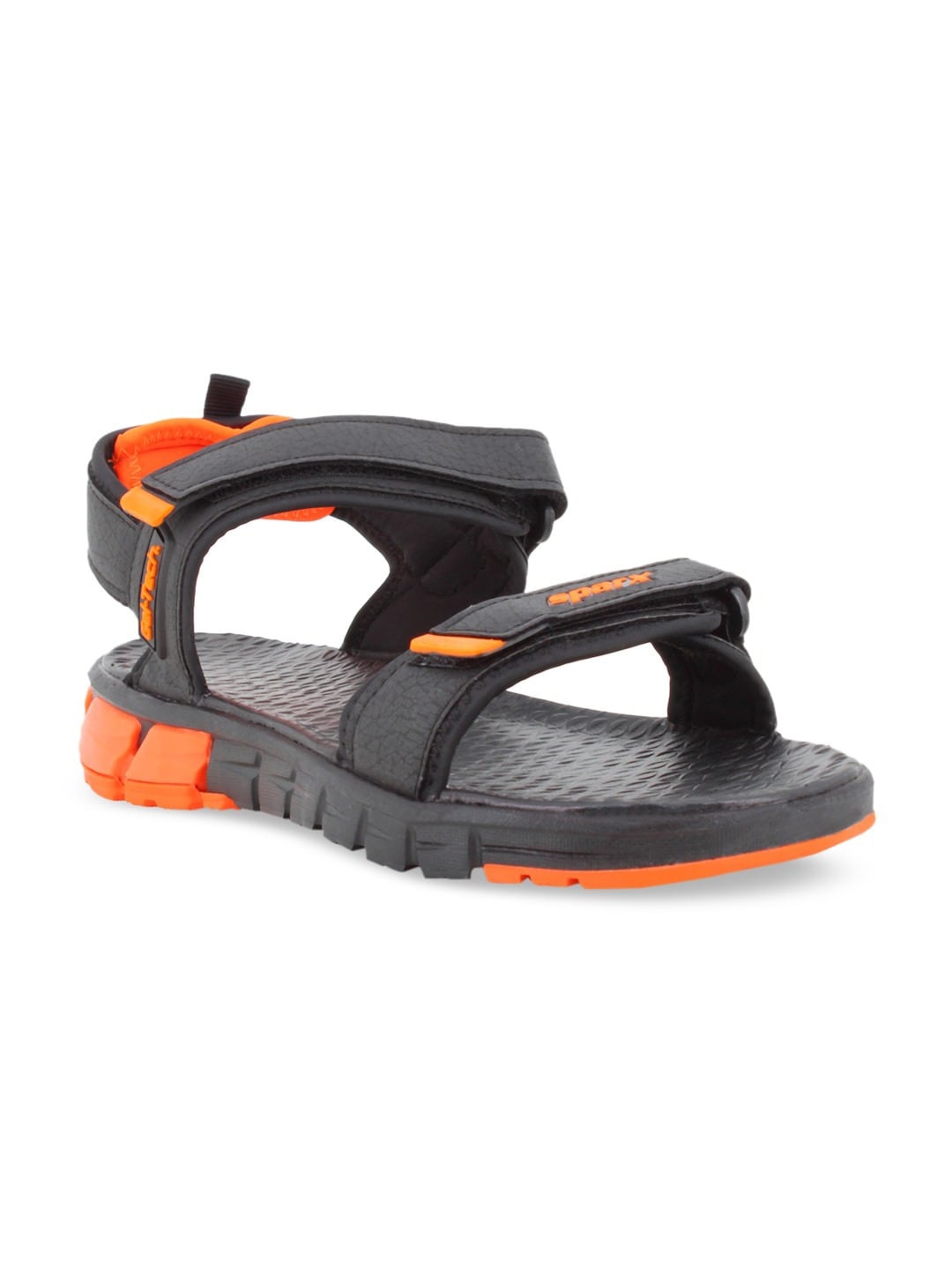 

Sparx Men Black and Orange Patterned Sports Sandals