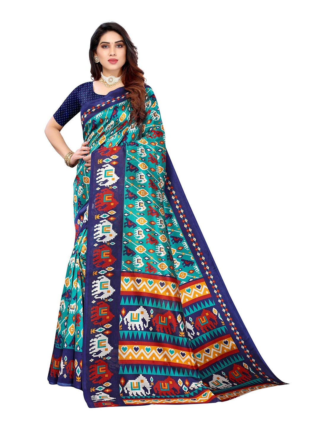 

AADVIKA Green & Blue Art Silk Mysore Silk Saree