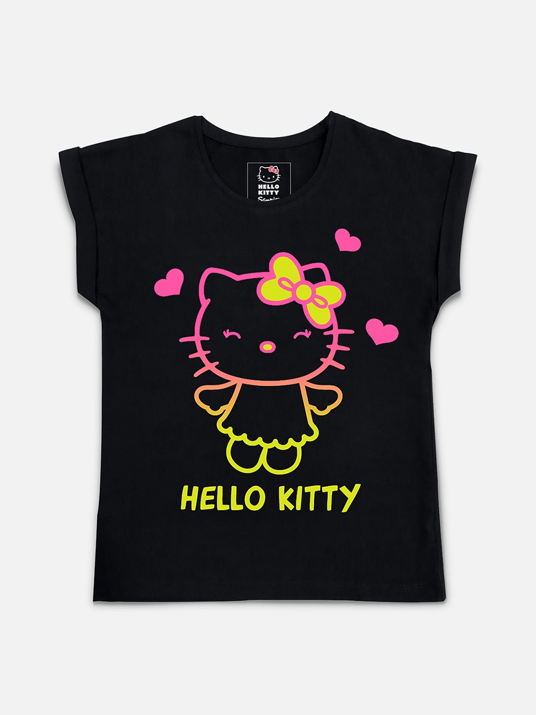 

Kids Ville Girls Black & Pink Hello Kitty Printed T-shirt