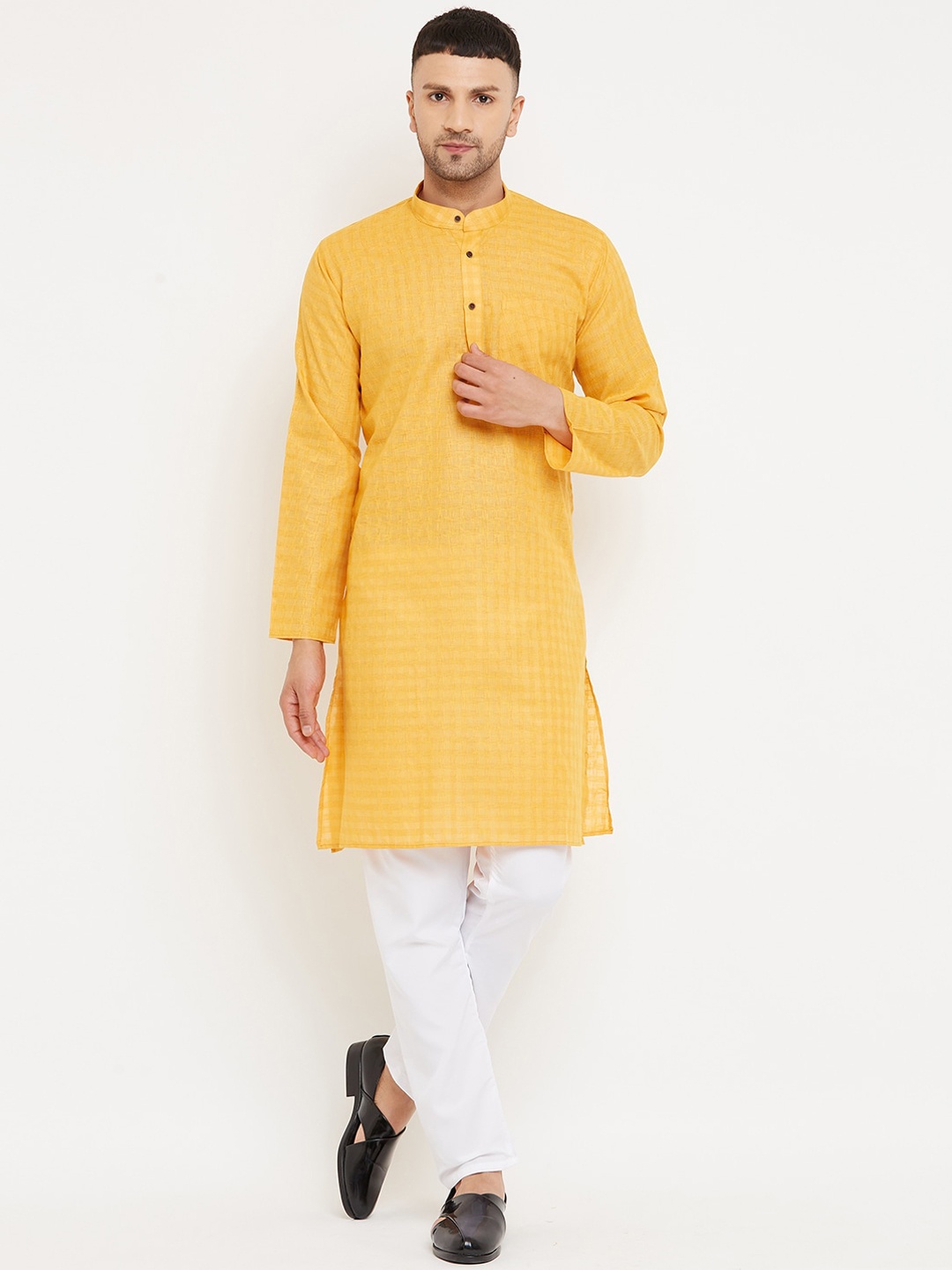 

Armaan Ethnic Men Mustard Yellow & White Pure Cotton Kurta with Pyjamas