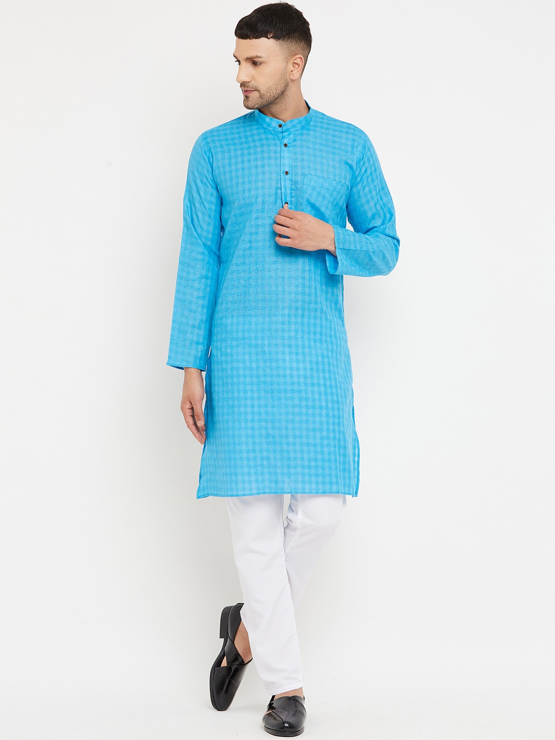 

Armaan Ethnic Men Blue & White Pure Cotton Kurta with Pyjamas
