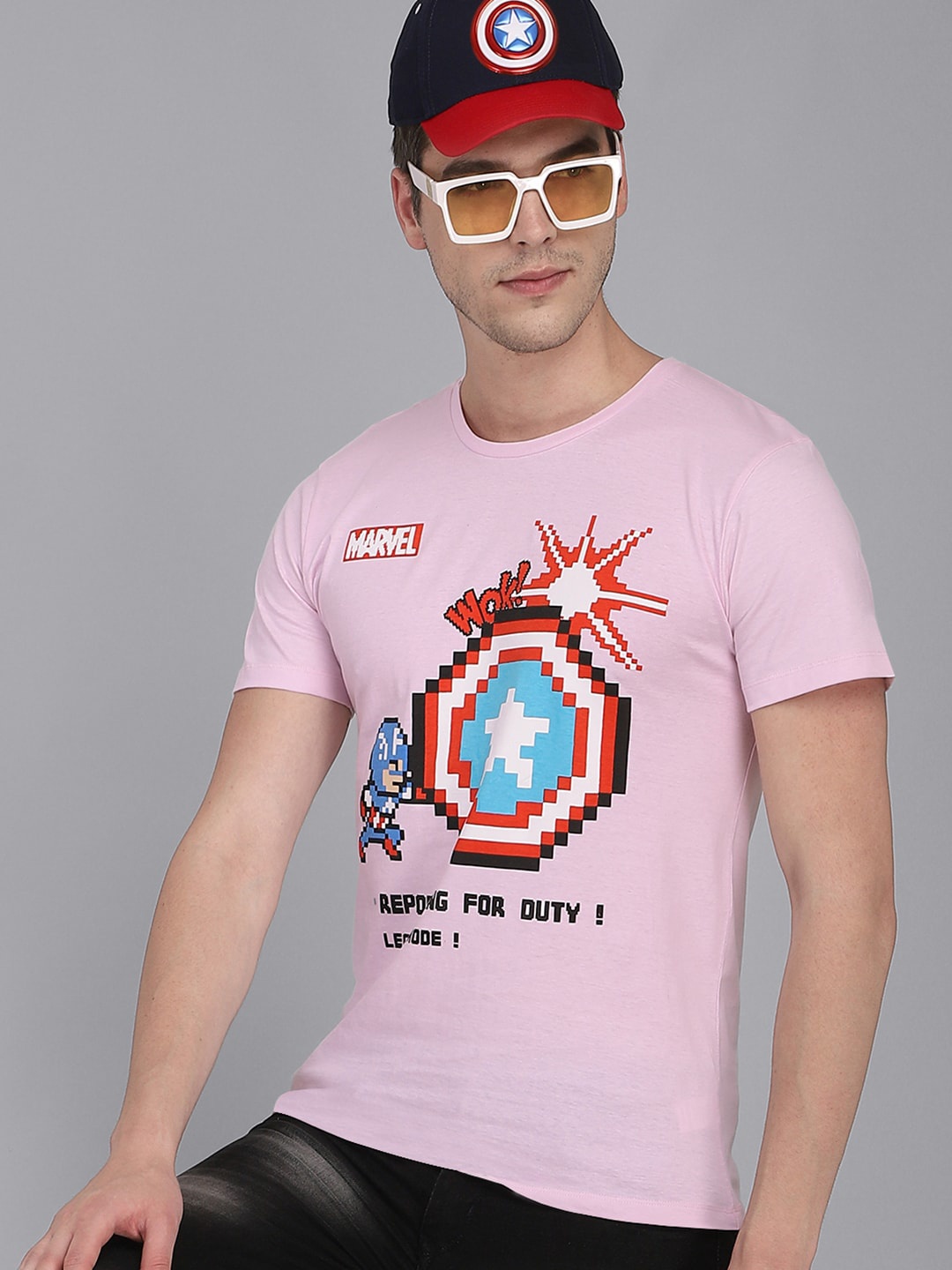 

Free Authority Men Pink Captain America Graphic Printed Pure Cotton T-shirt