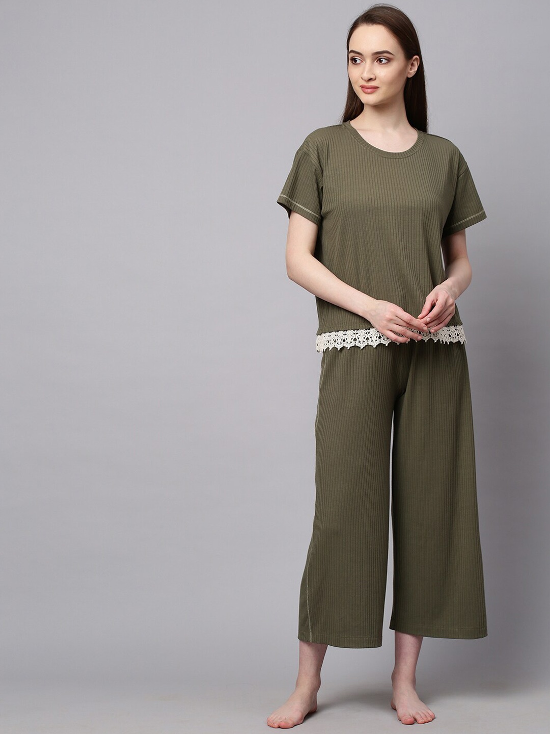 

Chemistry Women Olive Green Night suit