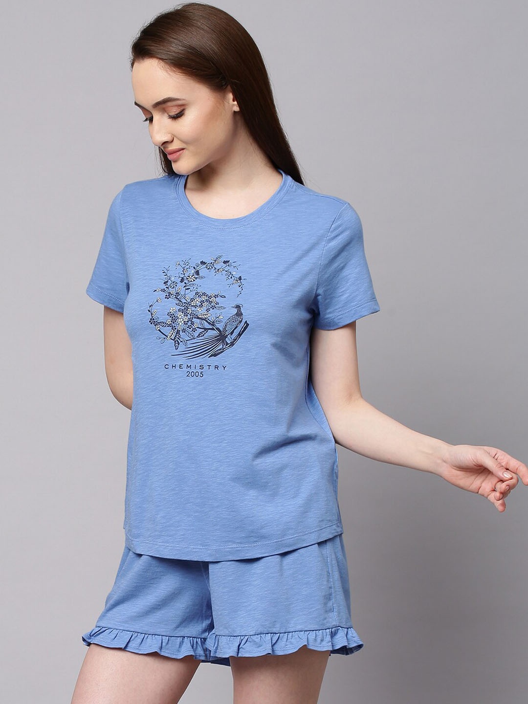 

Chemistry Women Blue Printed Night suit
