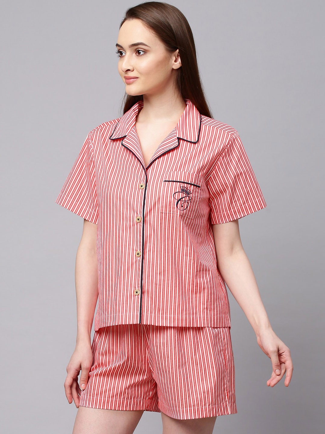 

Chemistry Women Red & White Striped Night suit