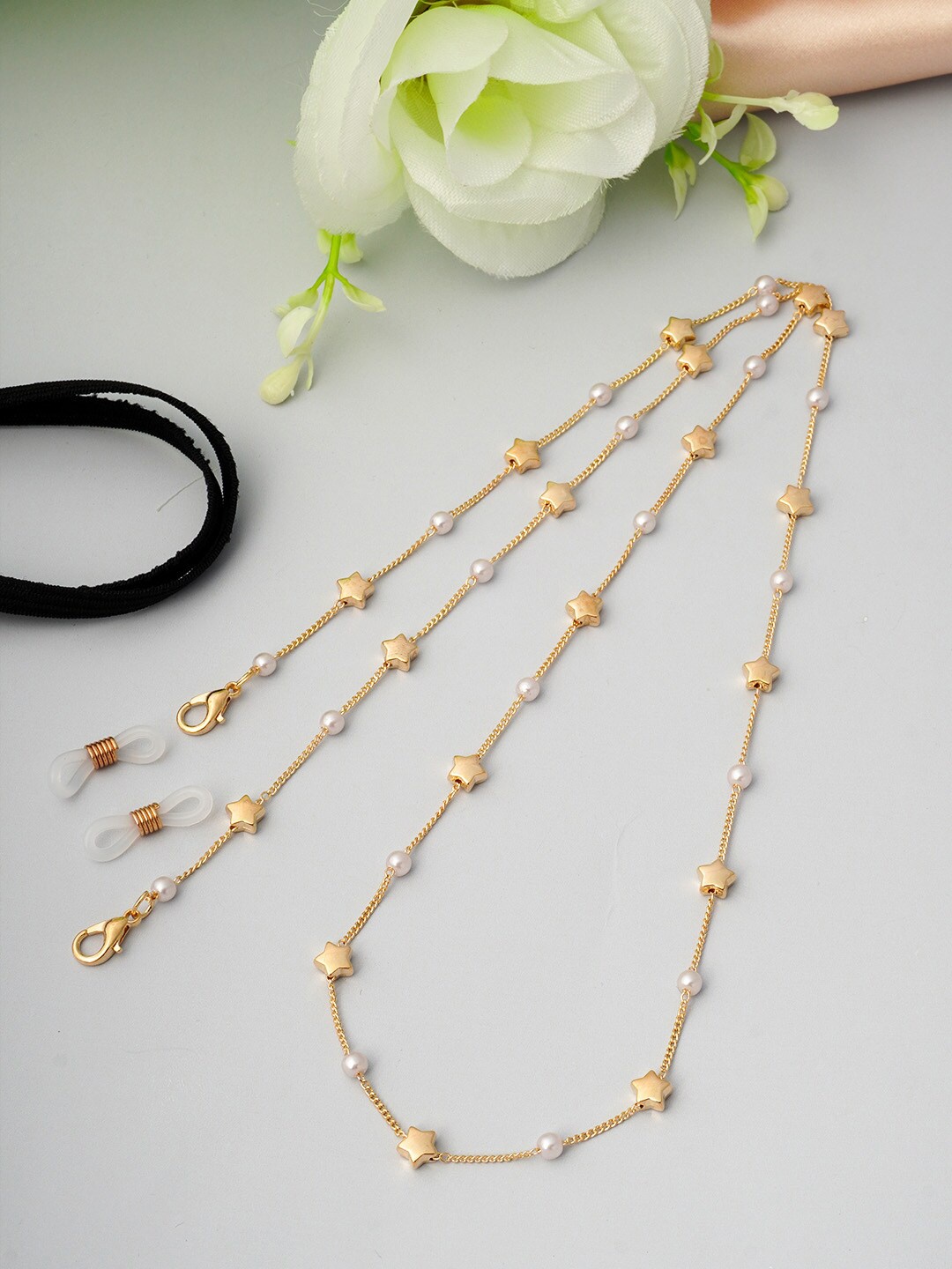 

Ferosh Women Gold-Toned Pearl Star Face Mask Chain