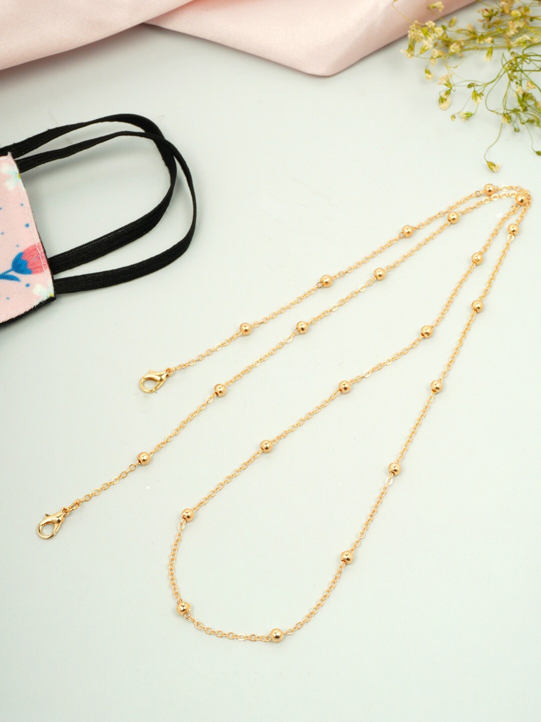 

Ferosh Women Gold-Toned Round Beaded Rolo Face Mask Chain