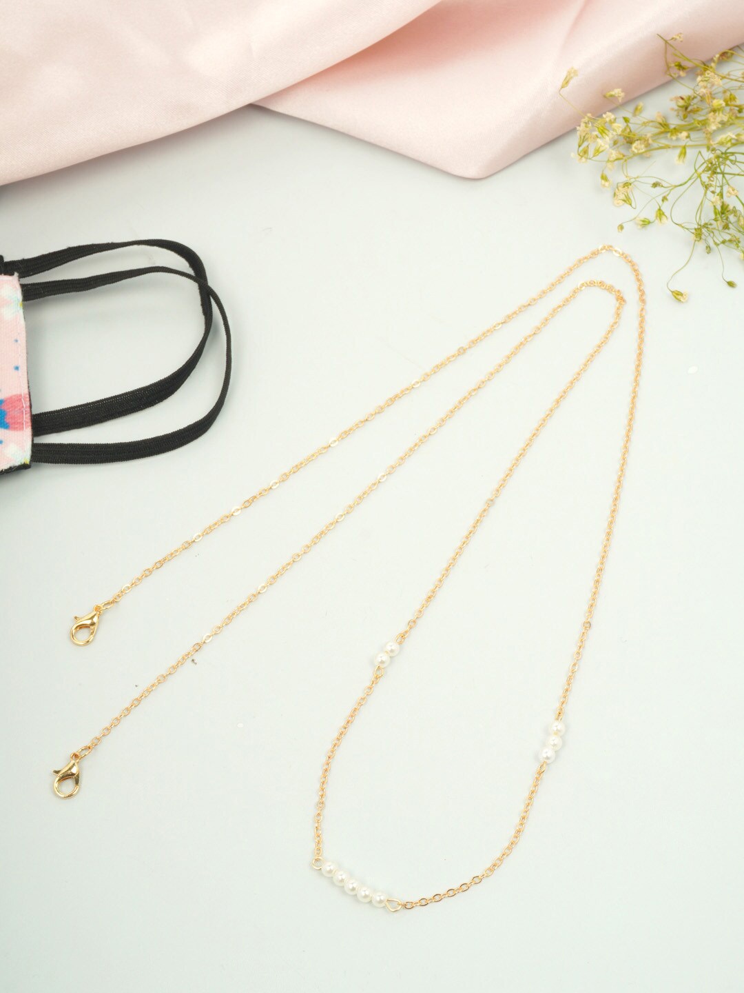 

Ferosh Women Gold Plated & White Face Mask Chain