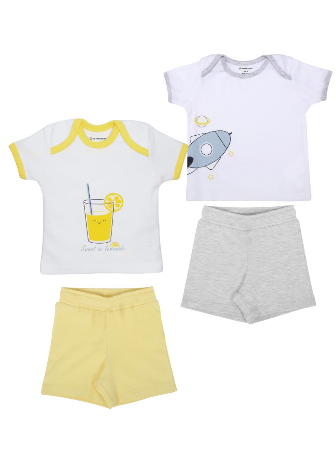 

My Milestones Girls Grey & Yellow Printed T-shirt with Shorts