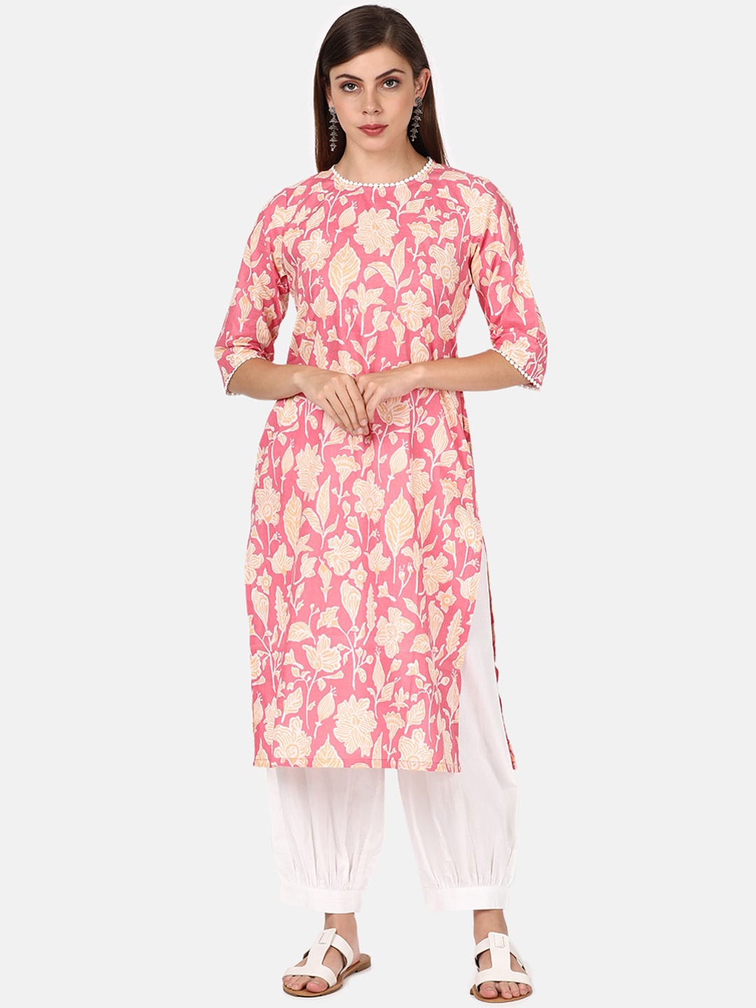 

UNTUNG Women Peach Floral Printed Pure Cotton Kurta Set