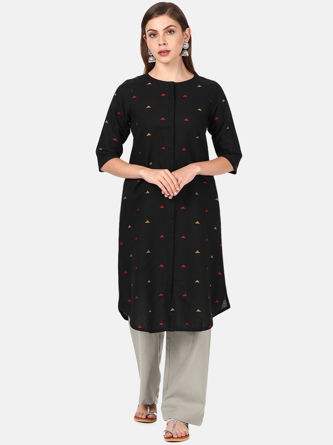 

UNTUNG Women Black Geometric Printed Cotton Kurta
