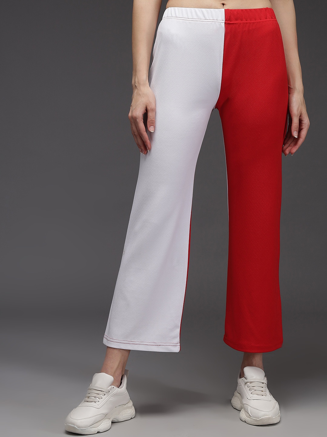 

Darzi Women White & Red Colourblocked Trousers