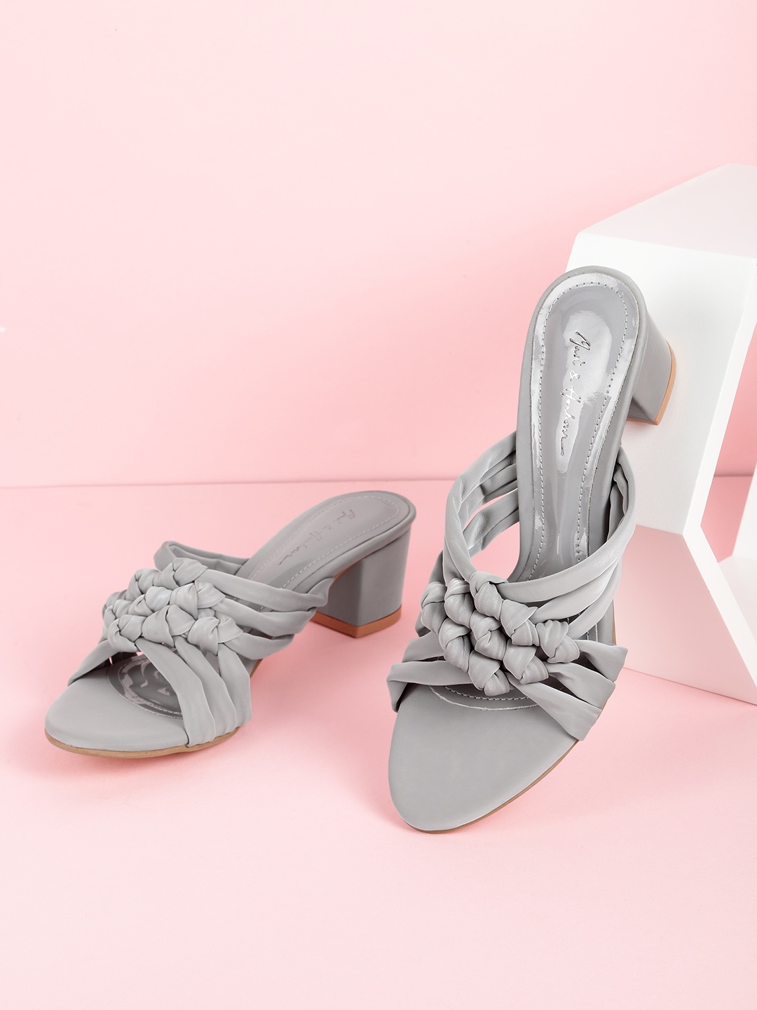 

Mast & Harbour Women Grey Solid Block Heel with Strappy & Knot Detail Upper