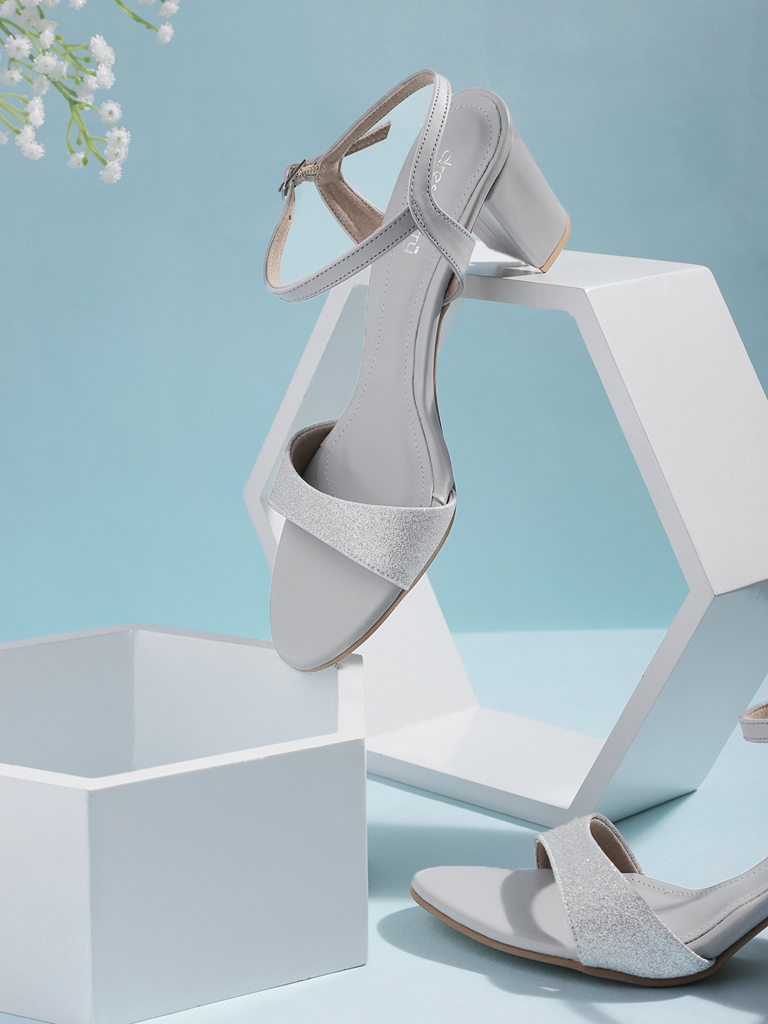 

DressBerry Grey Shimmer Handcrafted Block Heels
