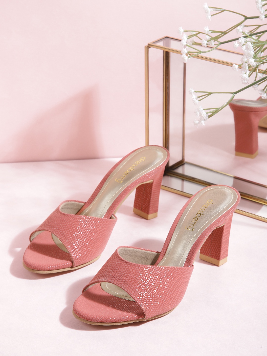 

DressBerry Women Dusty Pink Textured Block Heels, Rose
