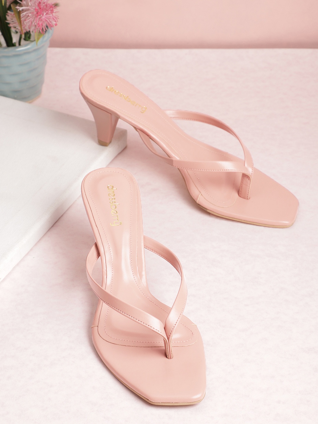 

DressBerry Women Pink Solid Block Heels