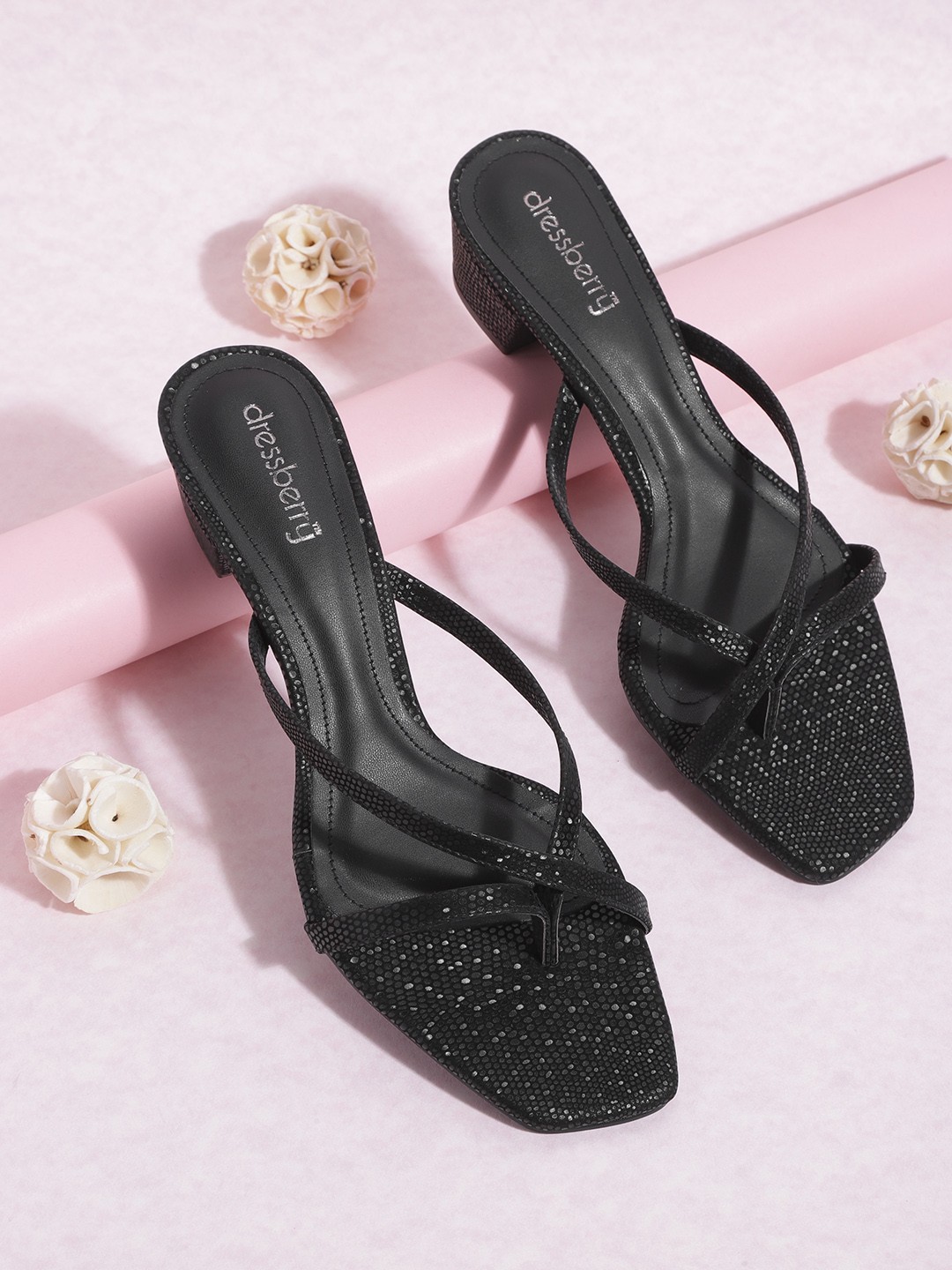 

DressBerry Women Black Snake Skin Printed Block Heels