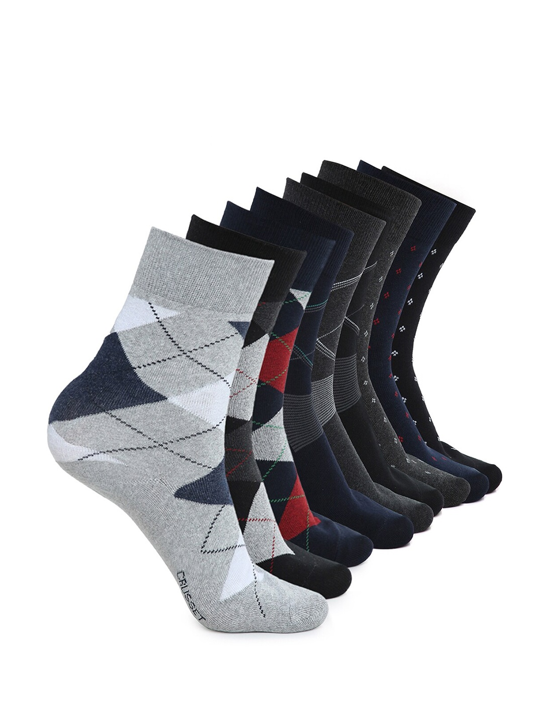 

CRUSSET Men Pack Of 9 Assorted Calf-Length Cotton Socks