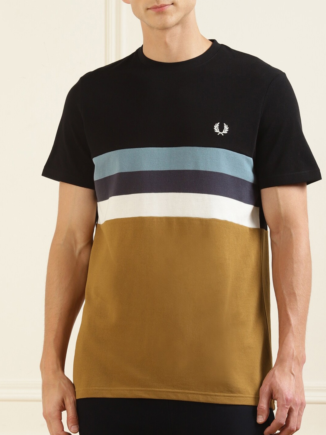 

Fred Perry Men Brown & White Colourblocked Pure Cotton Polo Collar T-shirt
