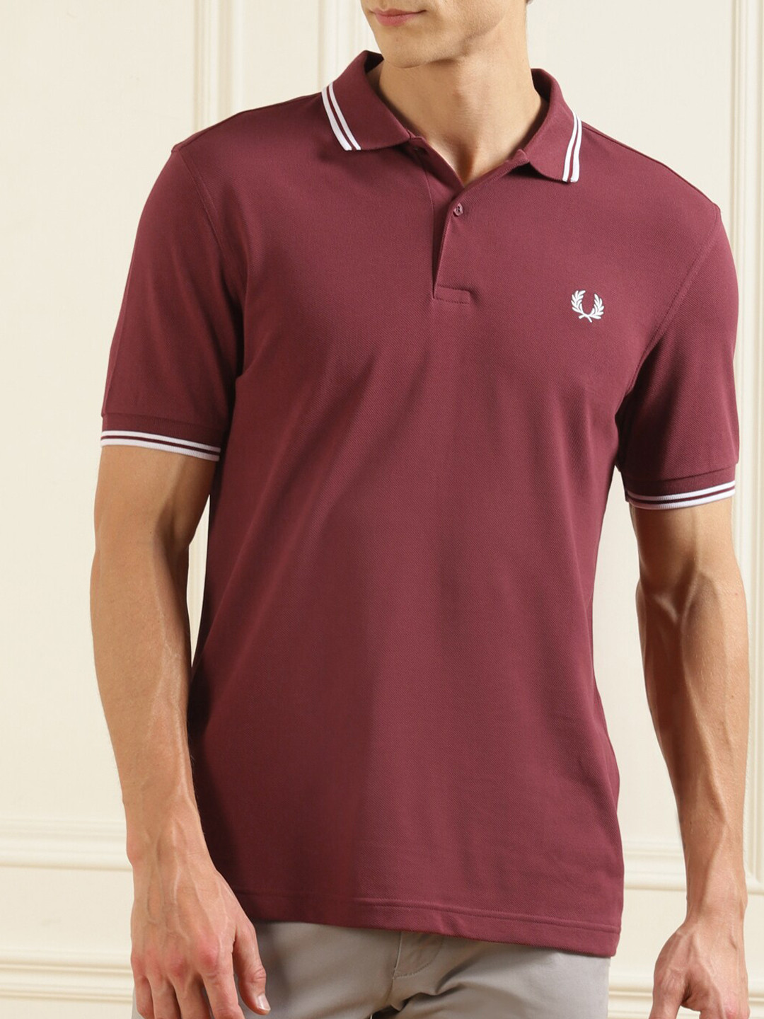 

Fred Perry Men Red Polo Collar Pure Cotton T-shirt
