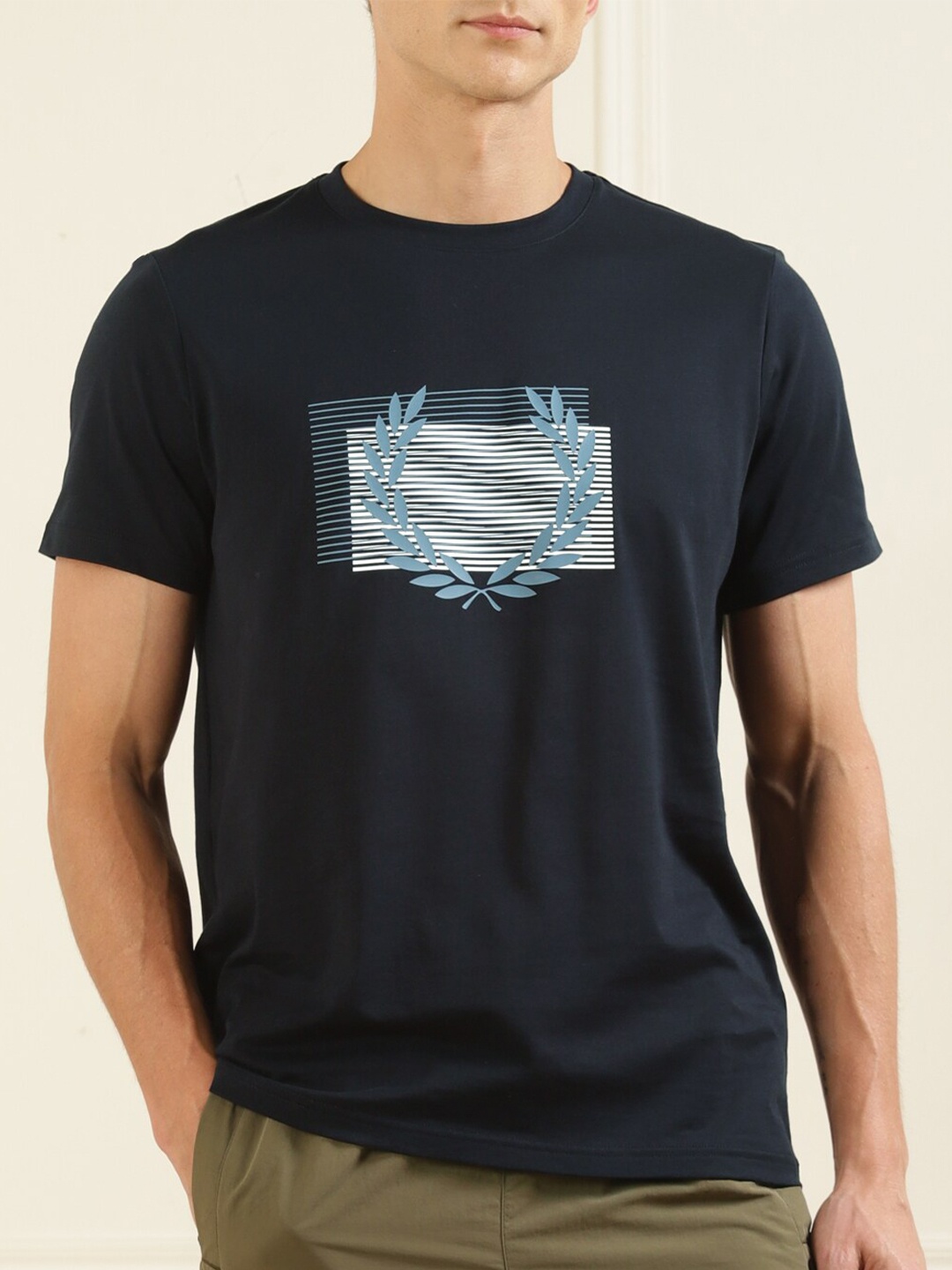 

Fred Perry Men Navy Blue Printed Pure Cotton T-shirt