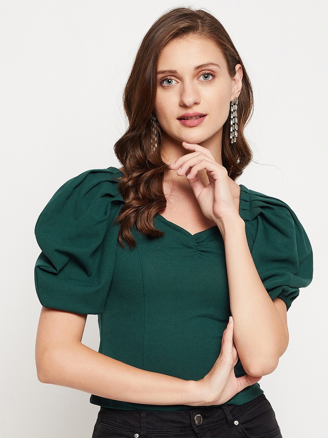 

LE BOURGEOIS Teal Solid Crop Top