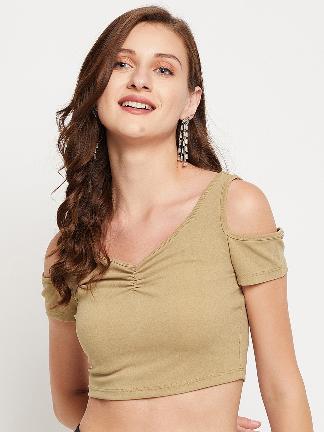 

LE BOURGEOIS Beige Solid Crop Top