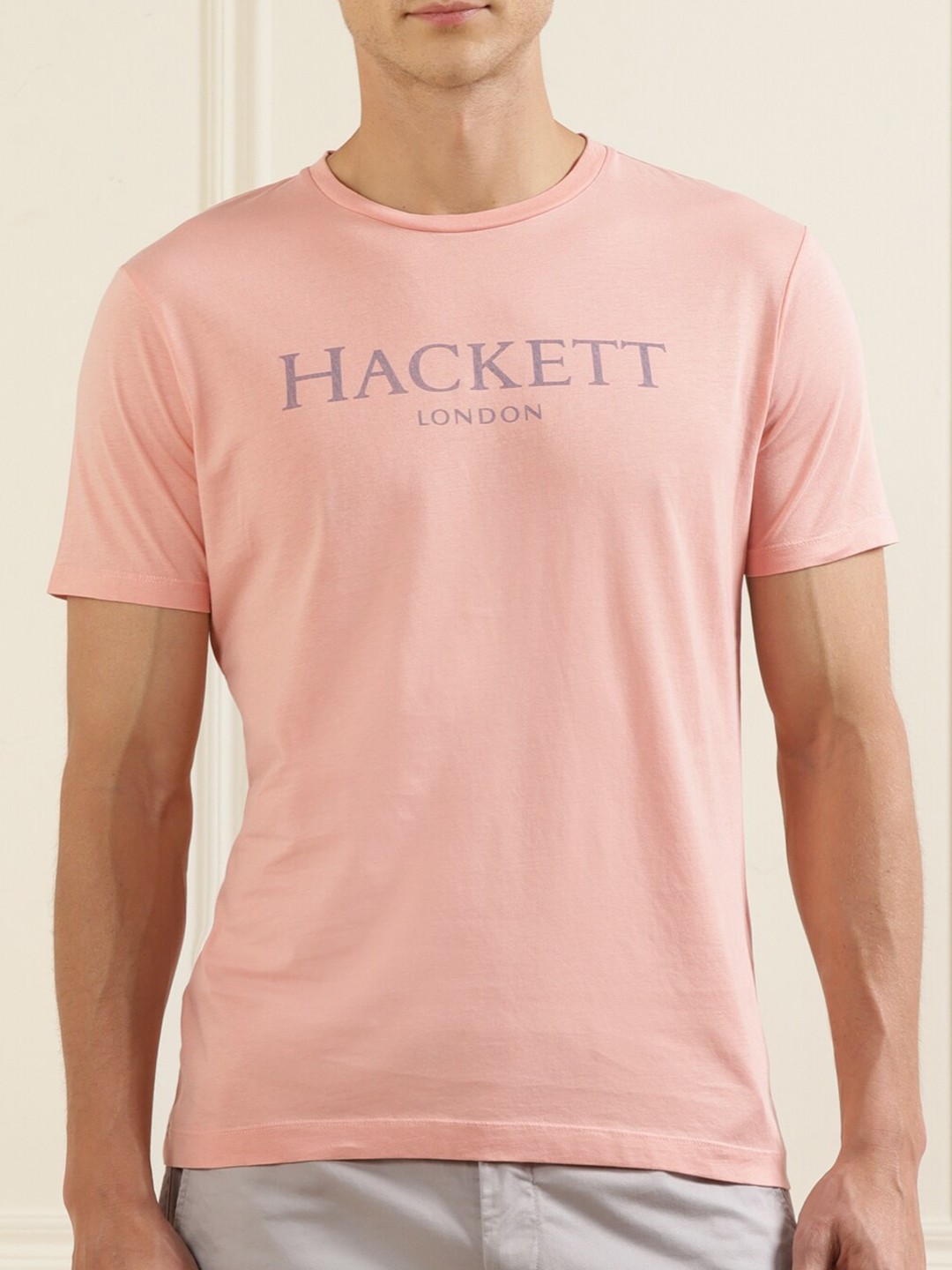 

HACKETT LONDON Men Peach-Coloured Brand Logo Pure Cotton Round Neck T-shirt