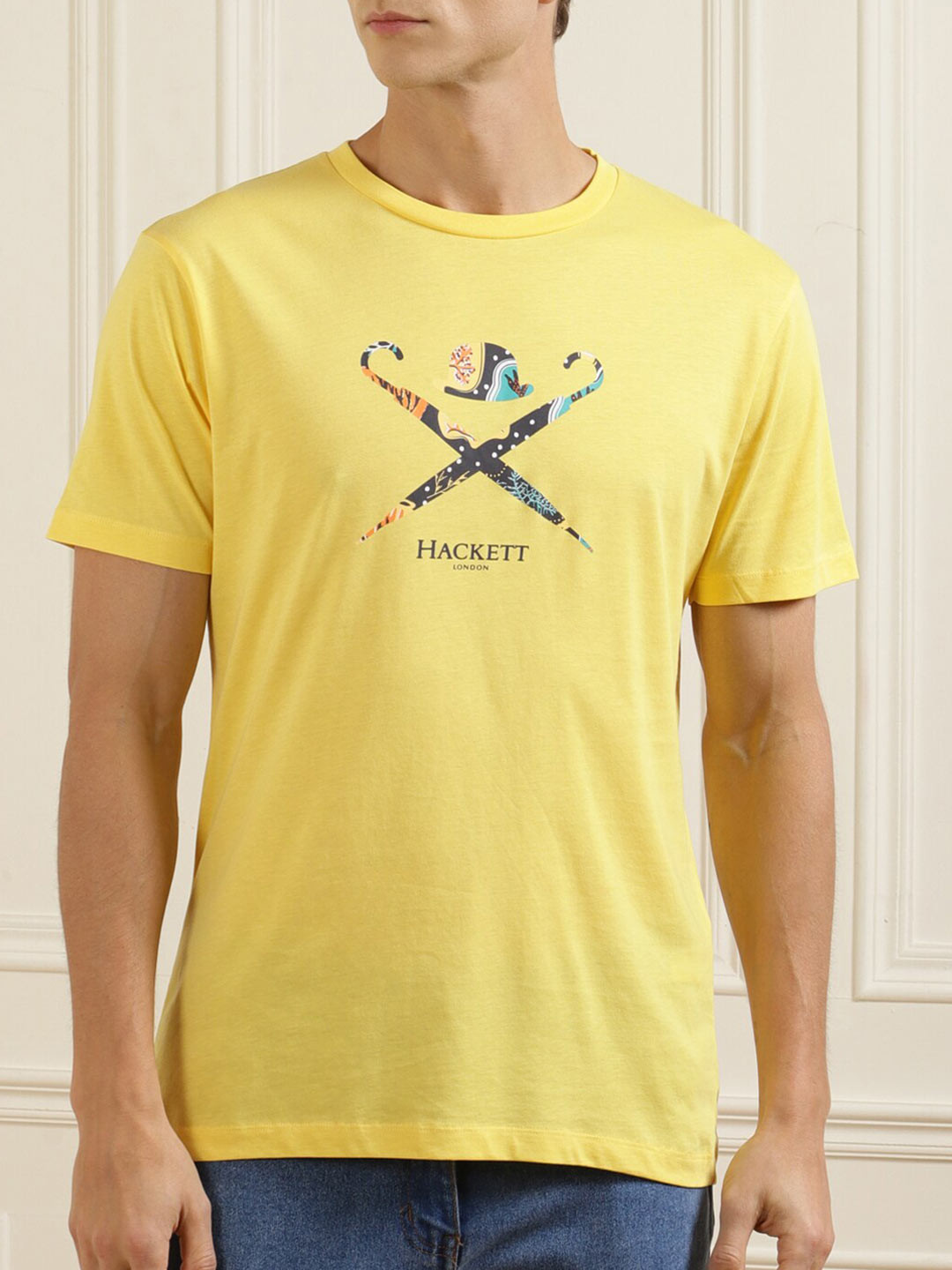 

HACKETT LONDON Men Yellow Brand Logo Printed Pure Cotton T-shirt