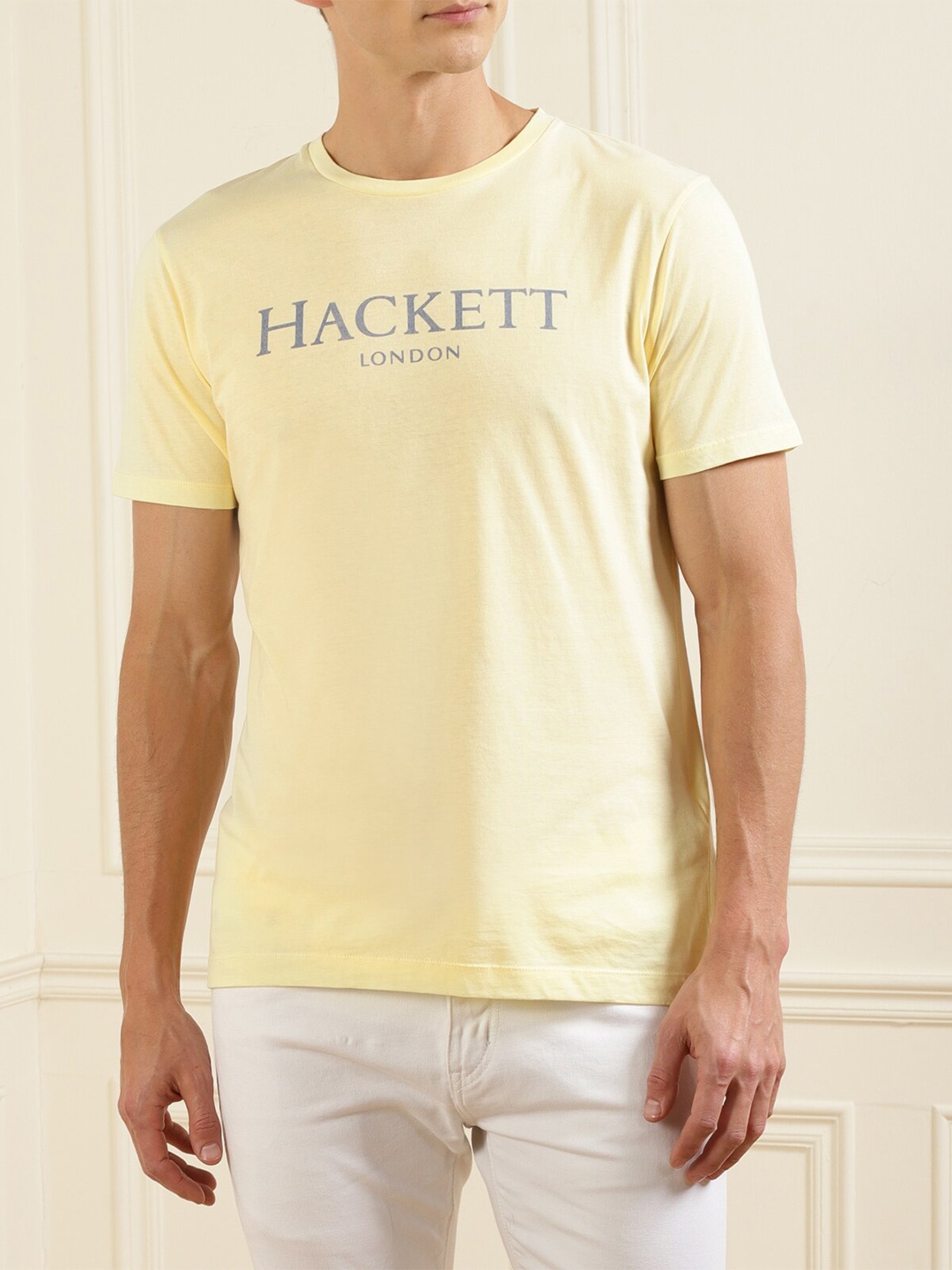 

HACKETT LONDON Men Yellow Typography Printed Pure Cotton T-shirt