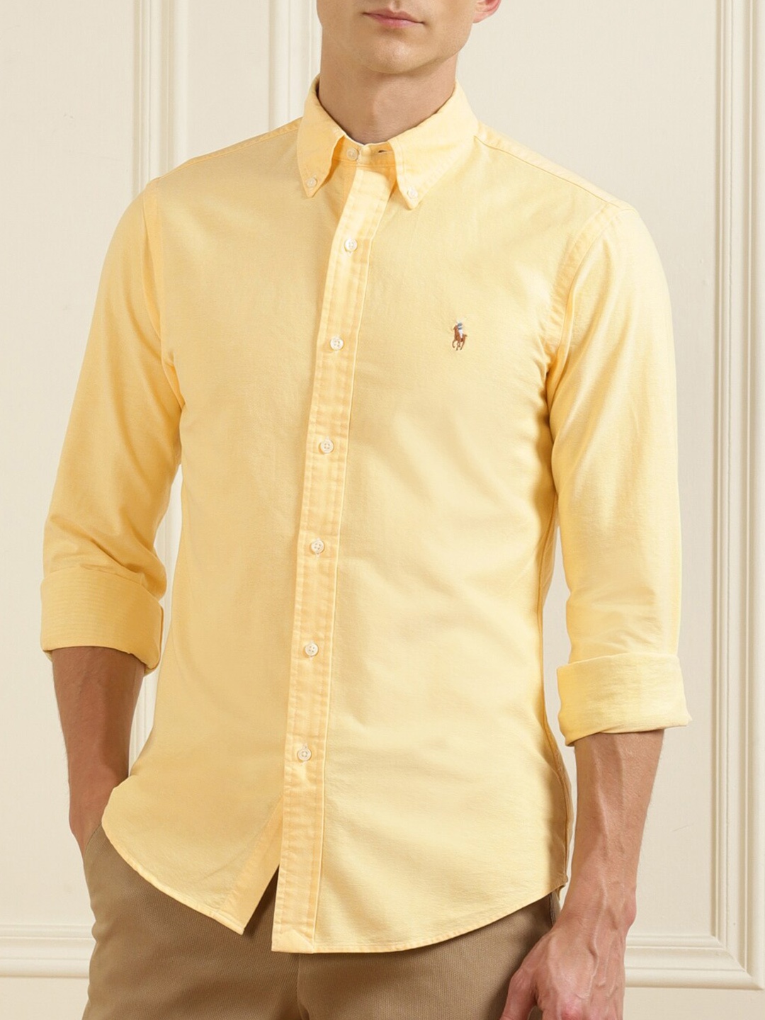 

Polo Ralph Lauren Men Yellow Solid Pure Cotton Casual Shirt