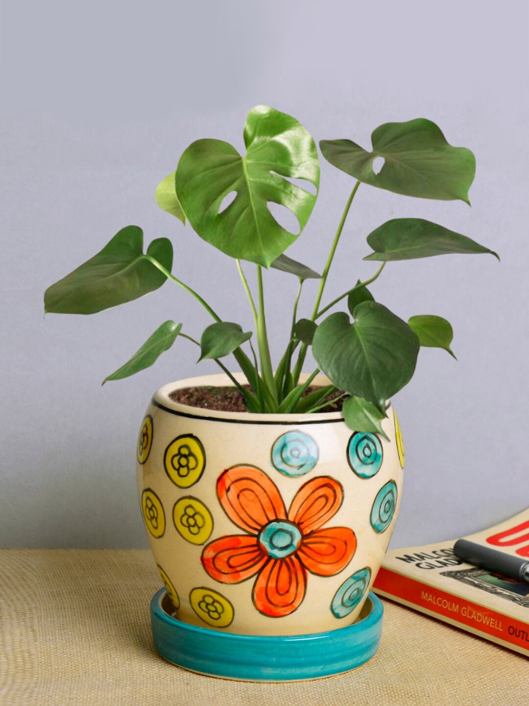 

StyleMyWay Multicoloured Ceramic Planter Pot With Tray, Multi