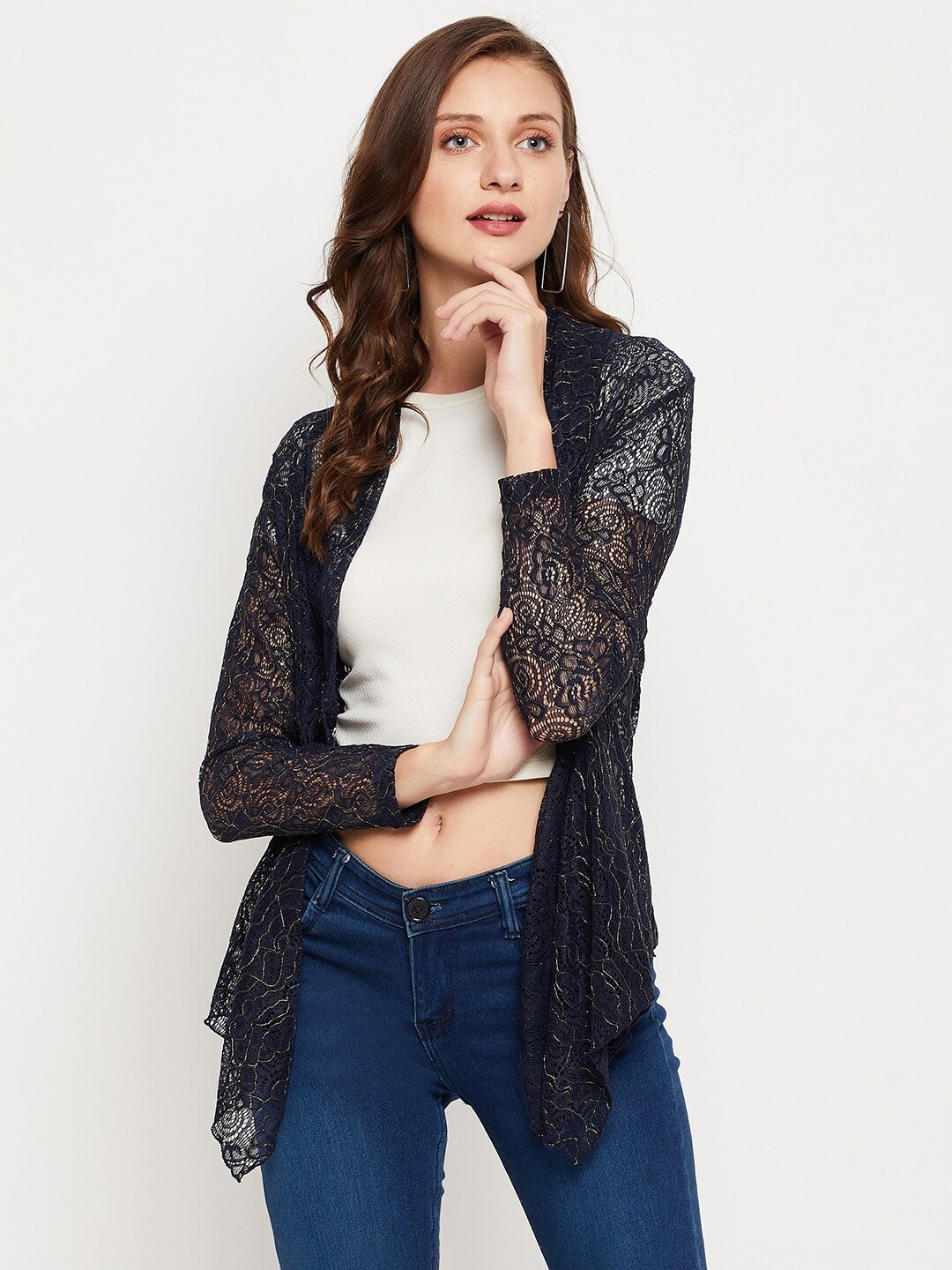 

LE BOURGEOIS Women Navy Blue Net Shrug