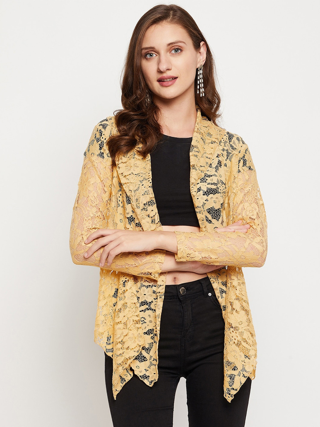 

LE BOURGEOIS Women Mustard Sheer Shrug