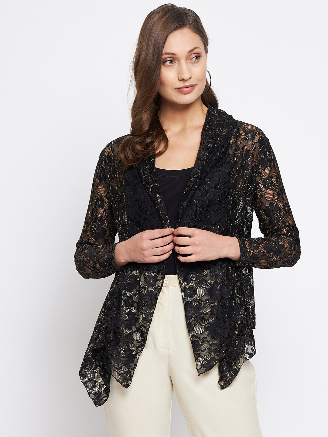 

LE BOURGEOIS Women Black Sheer Shrug