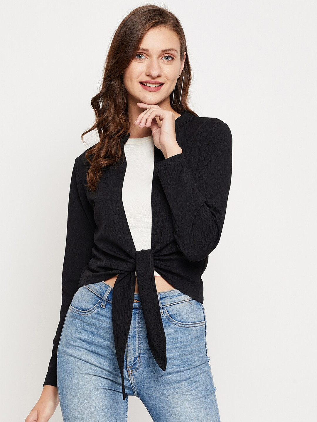 

LE BOURGEOIS Women Black Crop Shrug