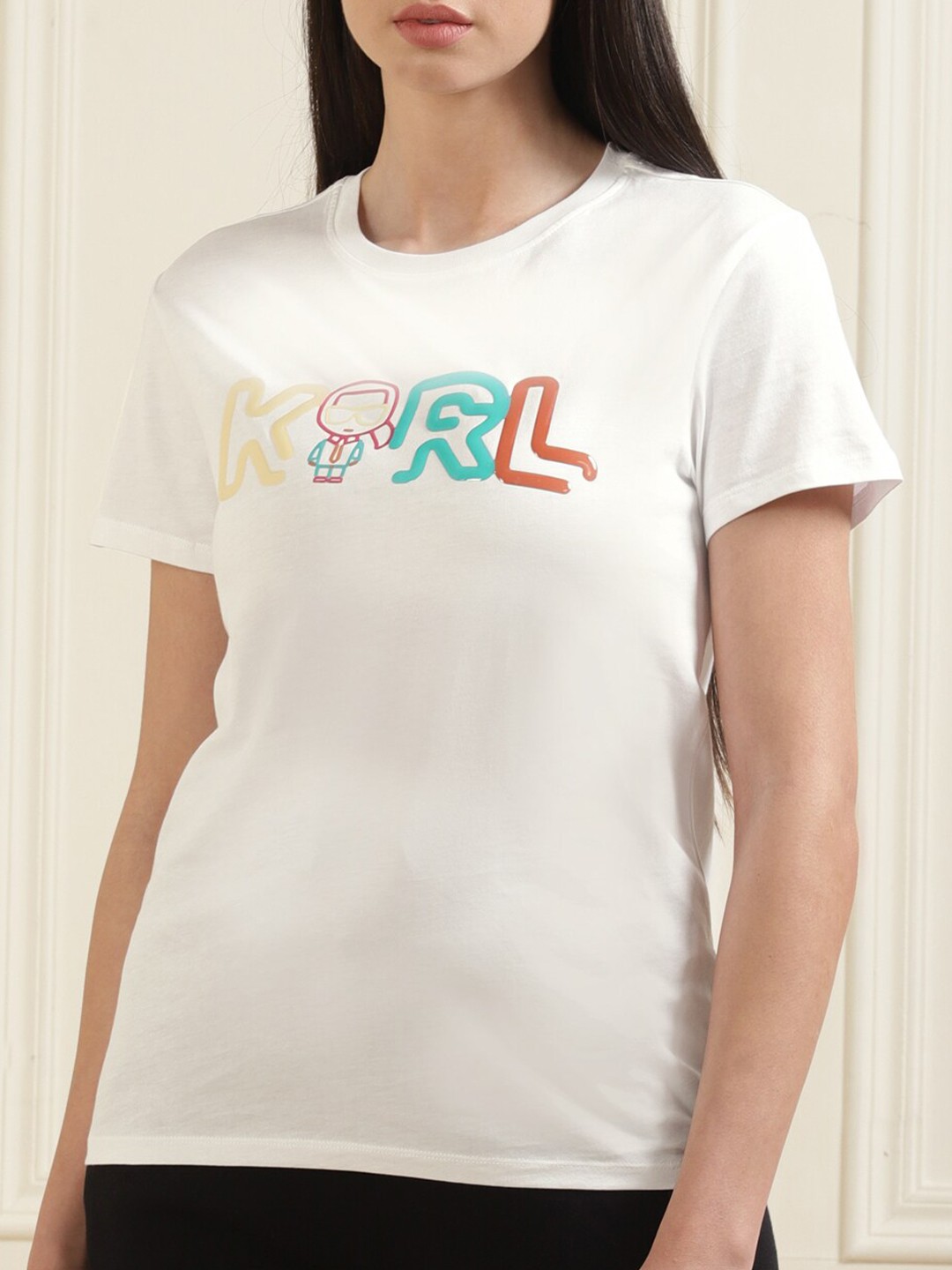

Karl Lagerfeld Women White Printed Cotton T-shirt