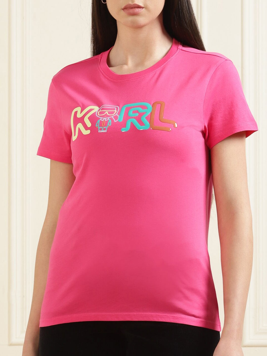 

Karl Lagerfeld Women Pink Typography Printed Organic Cotton T-shirt