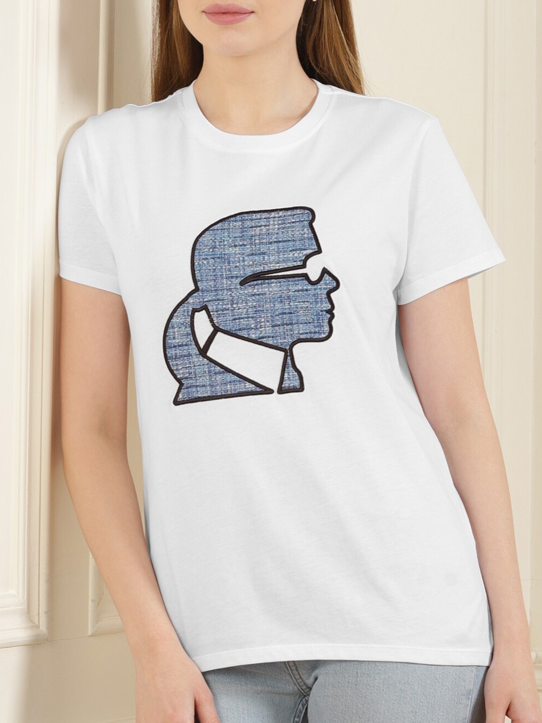 

Karl Lagerfeld Women White Printed Cotton T-shirt