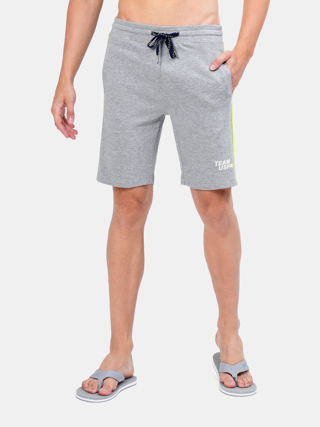 

U S Polo Assn Men Grey & Green Comfort Fit Lounge Shorts