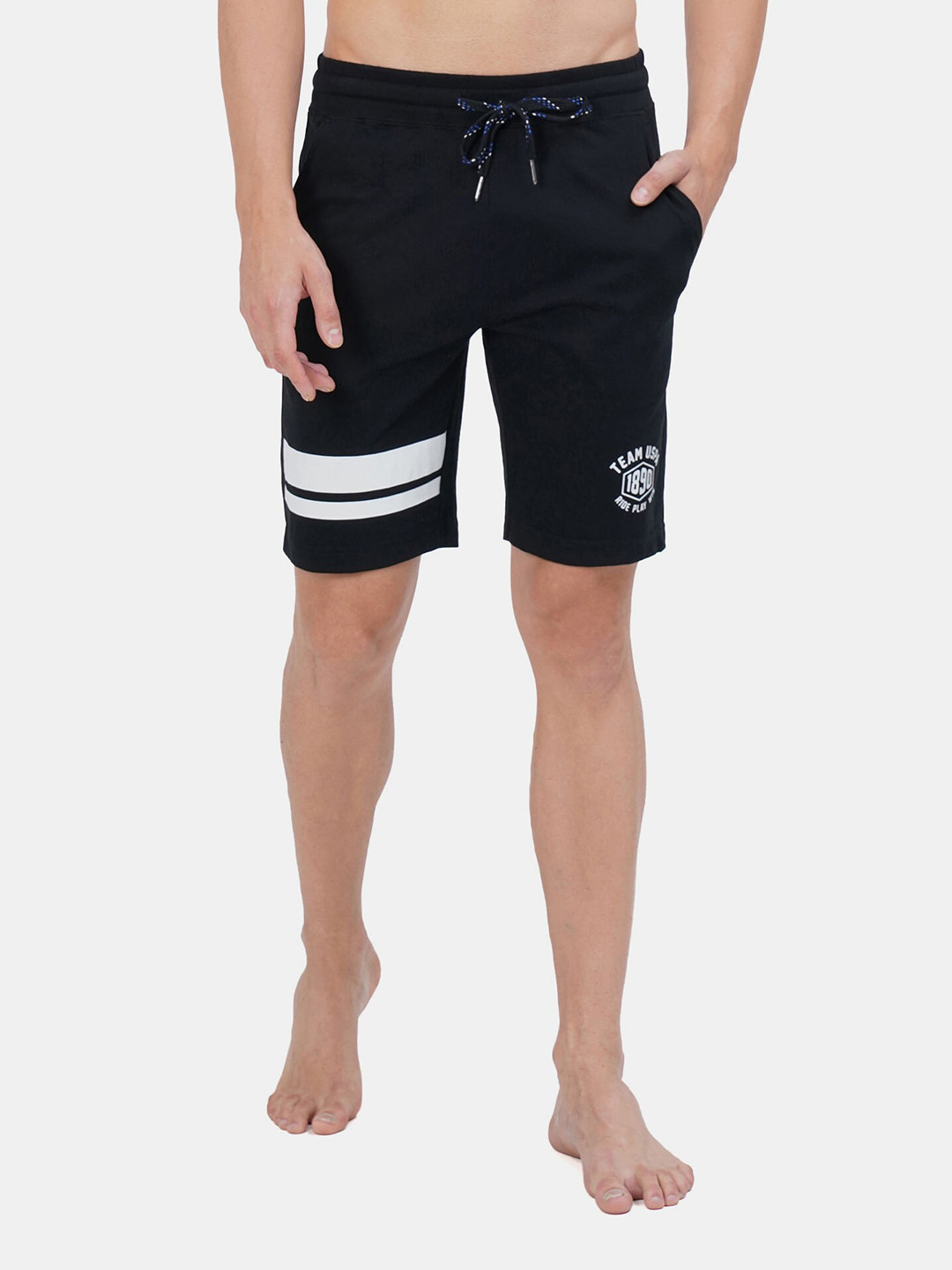 

U S Polo Assn Men Black & White Striped Lounge Shorts