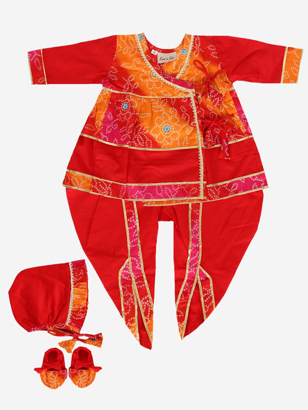 

BownBee Girls Red Pure Cotton Kurta & Dhoti Pants