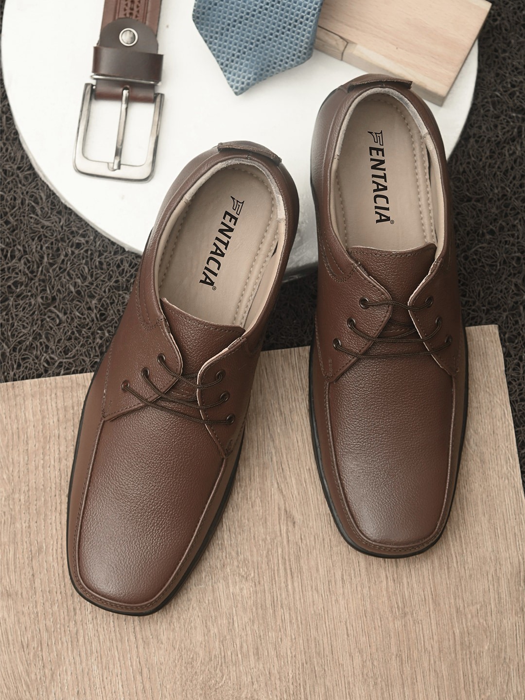 

Fentacia Men Brown Solid Leather Formal Derby Shoes