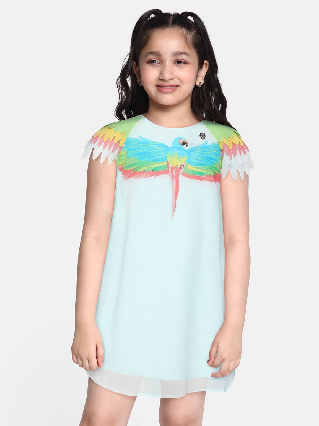 

Allen Solly Junior Girls Blue & Green Parrot Print Cap Sleeves A-Line Dress