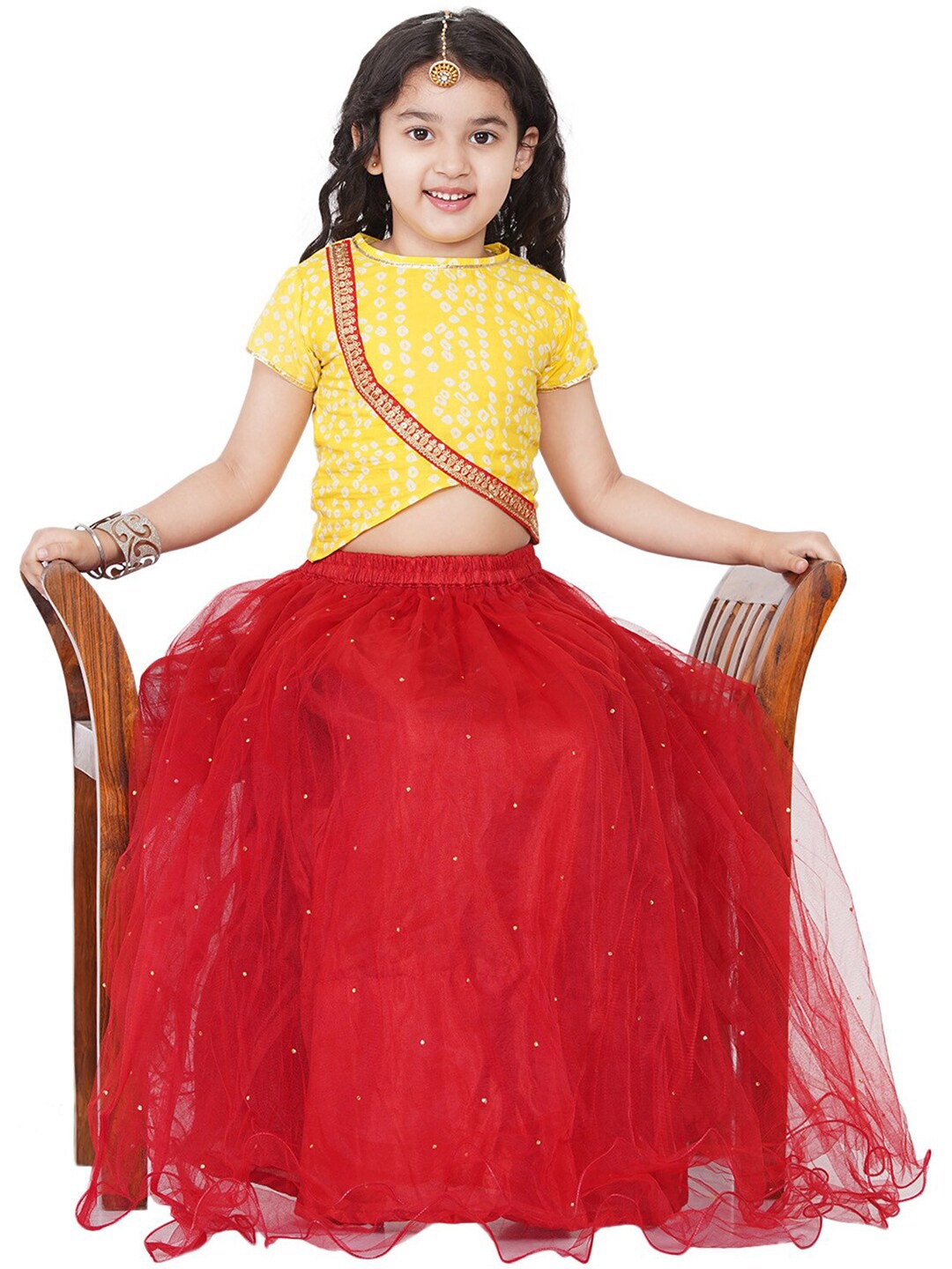 

Bitiya by Bhama Girls Yellow & Red Printed Ready to Wear Lehenga Choli