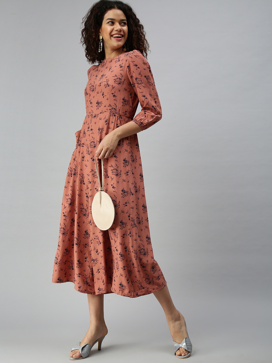 

SHOWOFF Camel Brown & Navy Blue Printed Culotte Jumpsuit