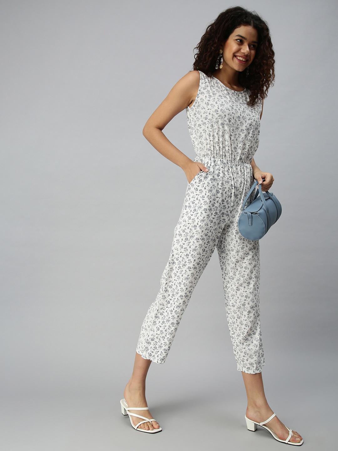 

SHOWOFF White & Black Printed Culotte Jumpsuit