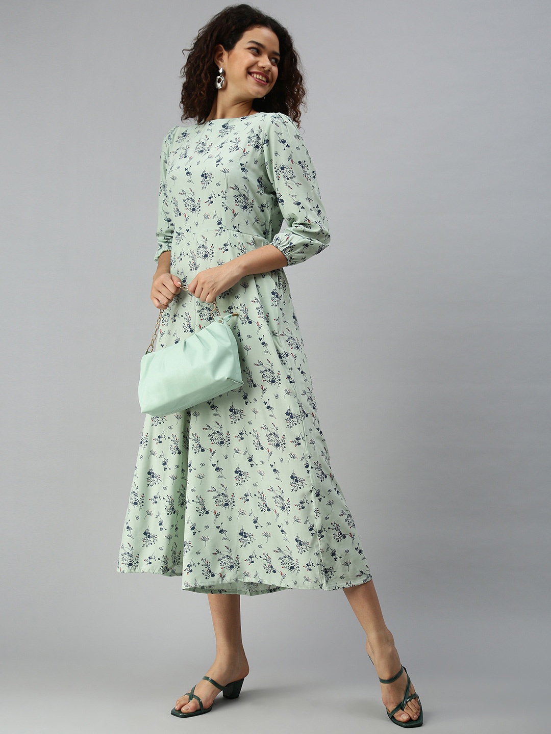 

SHOWOFF Sage Green & Navy Blue Floral Printed Culotte Jumpsuit