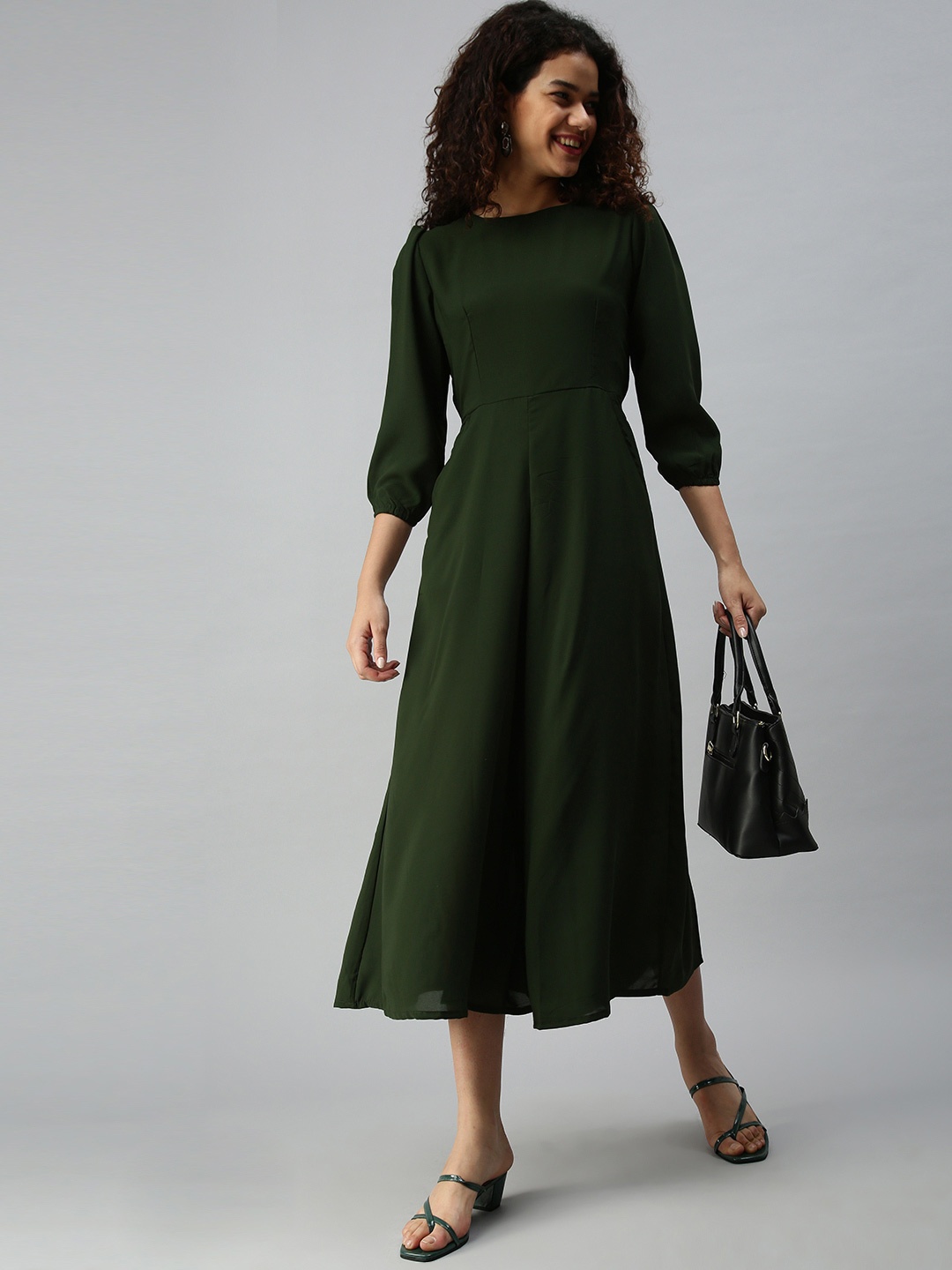 

SHOWOFF Olive Green Puff Sleeves Culotte Jumpsuit